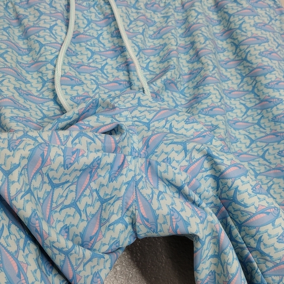 Peter Millar Blue Aquatic Fish Print Elastic Waistband Board Shorts Sz XXL - Picture 7 of 15